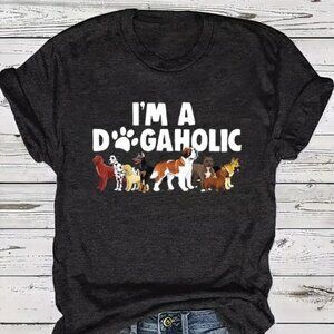 NEW Dogaholic Print Crew Neck T-Shirt, L, XL